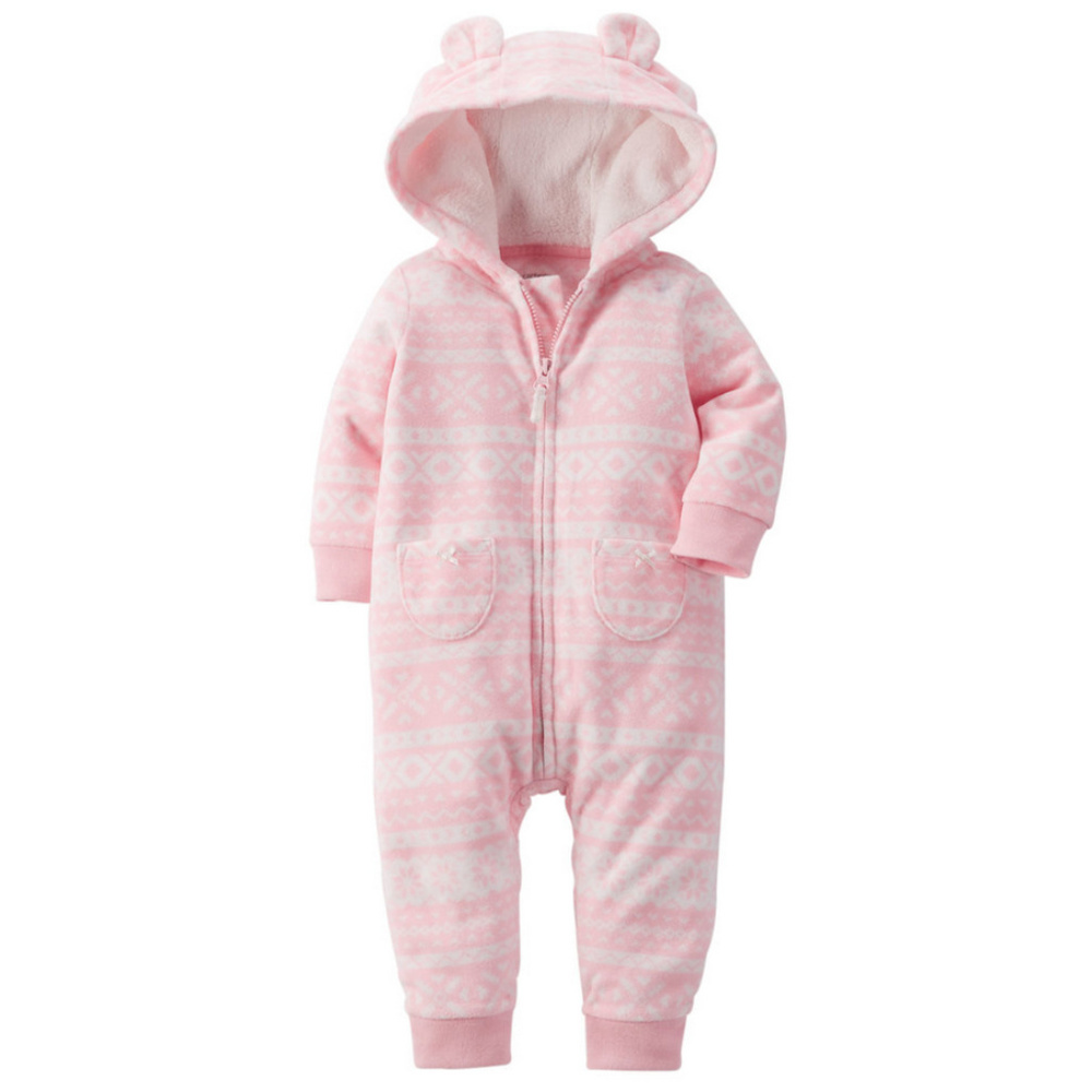 Carter’s Newborn Baby Girl Fair Isle Hooded Pink Fleece Coverall Romper NWT